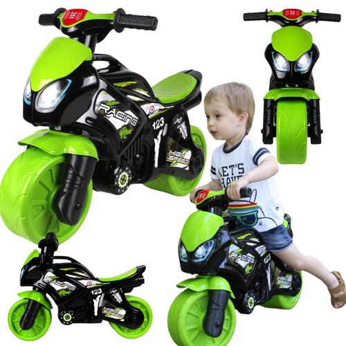 Motor Jeździk Odpychacz Rowerek Biegowy Dźwięk Czarny, Zielony 6474 na Arena.pl