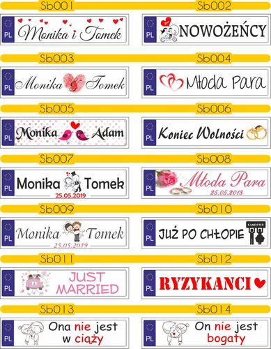 TABLICE ŚLUBNE weselne tablica na samochód IMIONA na Arena.pl