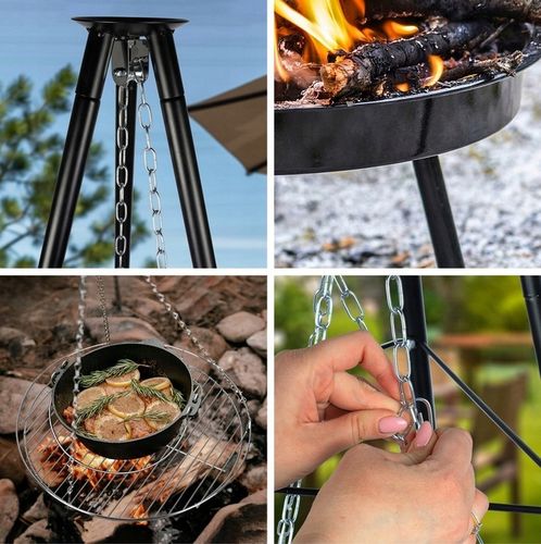 Grill Ogrodowy Wiszący Trójnóg Węglowy Palenisko Ruszt 55 cm BBQ Regulowany na Arena.pl