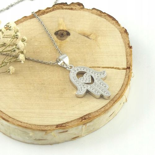 Srebrny Naszyjnik Damski 925 Wisiorek Łańcuch Dłoń Ręka Fatimy Hamsa Amulet na Arena.pl