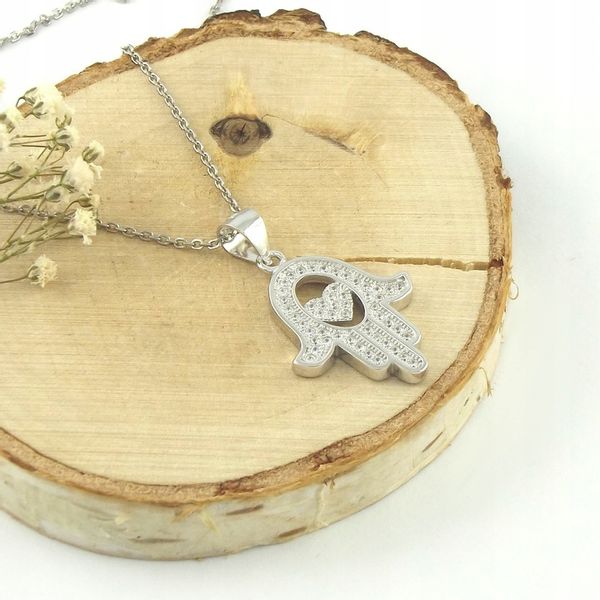 Srebrny Naszyjnik Damski 925 Wisiorek Łańcuch Dłoń Ręka Fatimy Hamsa Amulet zdjęcie 3