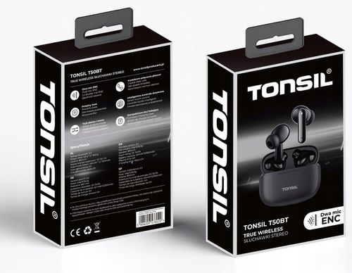 CZARNE SŁUCHAWKI Bezprzewodowe Dokanałowe TONSIL T50 BT Bluetooth IPX5 V5.3 na Arena.pl