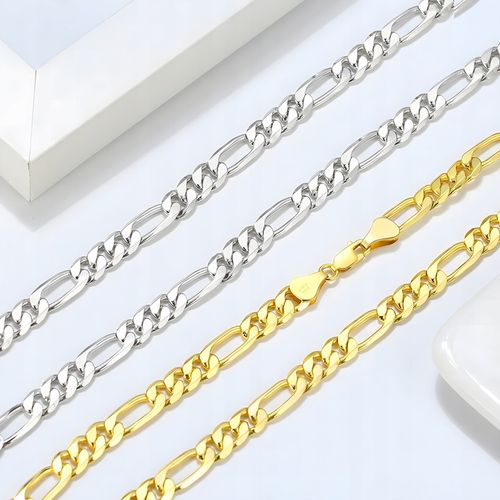 ZŁOTY ŁAŃCUSZEK FIGARO 55cm MĘSKI PEŁNY KUTY MOCNY ŁAŃCUCH 3mm SREBRO 925 na Arena.pl