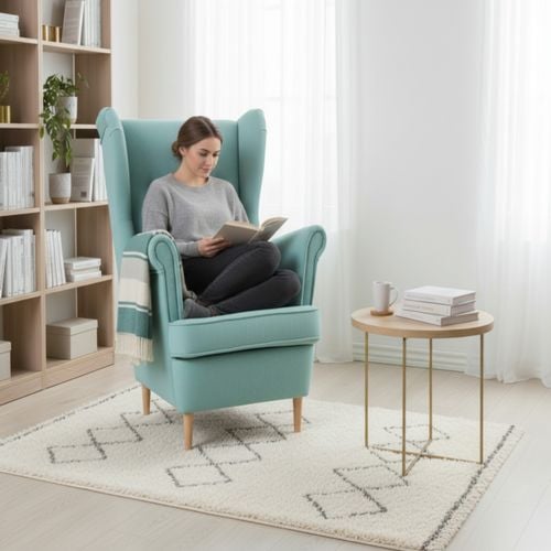 Fotel uszak skandynawski błękitny welur jasny niebieski Ari Family Meble na Arena.pl