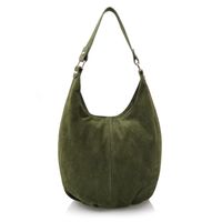 VERA PELLE torebka skórzana zamszowa worek na ramię V058 oliwkowa
