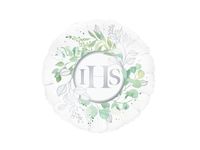 Balon foliowy, Komunia Święta - IHS, eukaliptus, srebrny, 45 cm (18 cali)