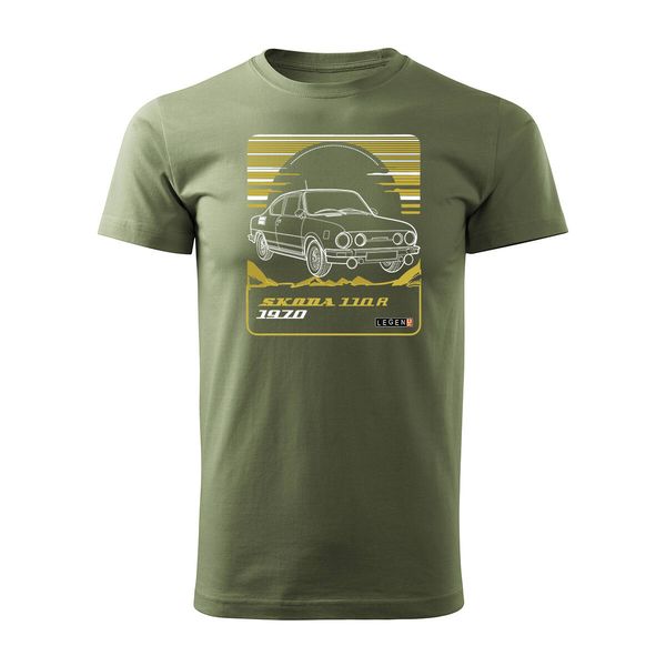 Koszulka z samochodem Skoda 110 R PRL legend męska khaki REGULAR S zdjęcie 1