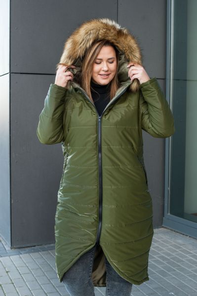 Mega moda zimowa kurtka, z kapturem, długa Kz-01 w kolorze khaki Rozmiar - XXXXL na Arena.pl