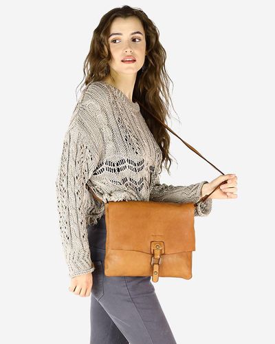 Torebka skórzana listonoszka stylowy minimalizm ala messenger leather bag - MARCO MAZZINI camel na Arena.pl