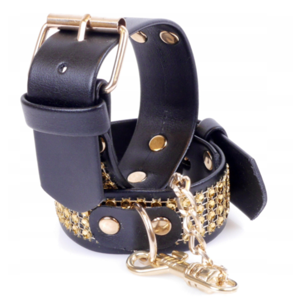 Kajdanki Skóra Metal Sex Bdsm Złote Kryształki zdjęcie 1