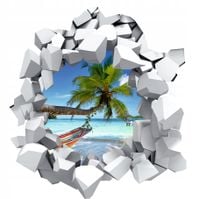 Naklejka samoprzylepna efekt 3D rajska plaża palma