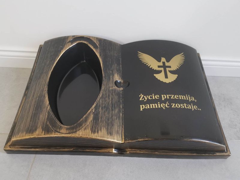 KSIĘGA na grób Podkład do stroików sztucznych Czarna ze złotym z doniczką zdjęcie 4