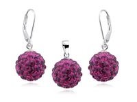 Elegancki wiszący srebrny komplet kuleczki Swarovski fuksja 12mm shamballa srebro 925 CRH0008DZ12