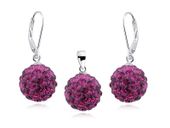 Elegancki wiszący srebrny komplet kuleczki Swarovski fuksja 12mm shamballa srebro 925 CRH0008DZ12