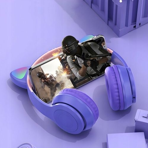 SŁUCHAWKI DLA DZIECI BLUETOOTH KOCIE USZY KOT LED RGB NAUSZNE MIKROFON na Arena.pl