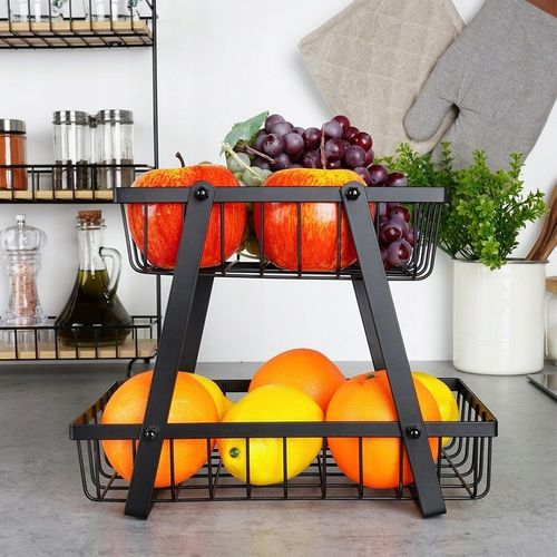 Koszyk DWUPOZIOMOWY 2 piętrowy na owoce warzywa metalowy czarny patera na Arena.pl