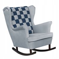 Fotel uszak bujany Carol Duo  szaro niebieska welur kratka moda