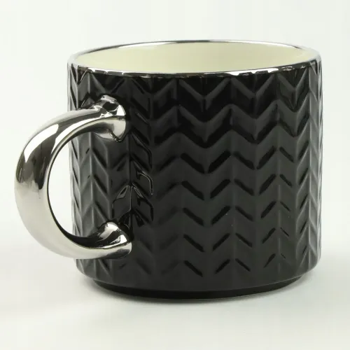 KUBEK PORCELANOWY DO KAWY HERBATY WZÓR SWETEREK 470ML ZE SREBRNYM UCHEM na Arena.pl