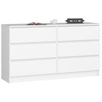 Komoda do sypialni, 6 szuflad, STILO, 140x40x77 cm, biel, mat | TYLETEGOTU