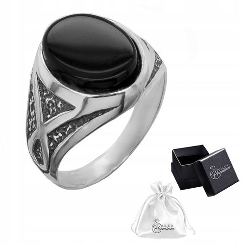Sygnet srebrny pr. 925 Elegancki Pierścień Owal Czarny | r. 22 na Arena.pl