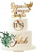 TOPPER KOMUNIJNY ZESTAW PIERWSZA KOMUNIA SWIETA IMIE NA BOK IHS ZLOTY