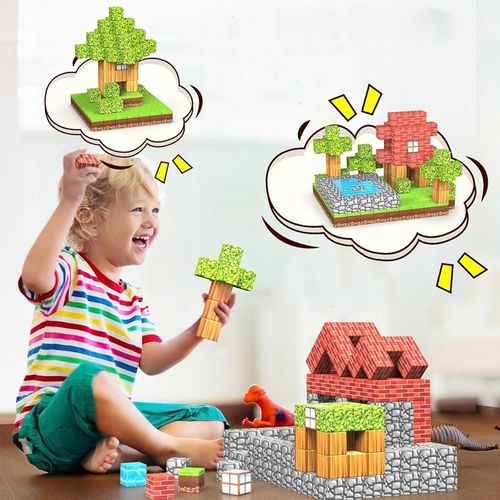 MAGNETYCZNE KLOCKI KONSTRUKCYJNE CHATY KOSTKI 3D STEM DLA DZIECI 100EL na Arena.pl