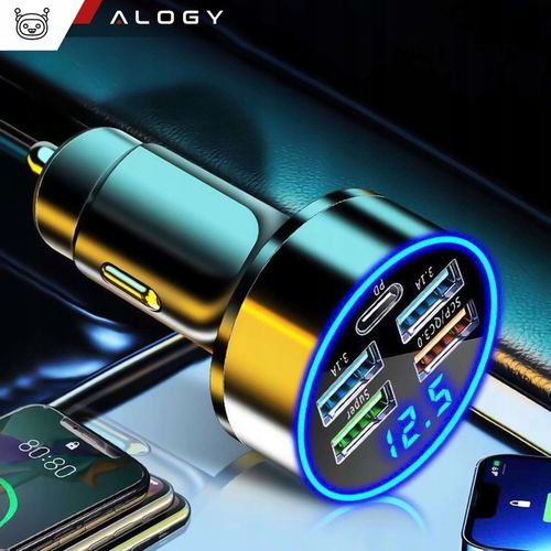 SZYBKA ŁADOWARKA SAMOCHODOWA 120W 4xUSB QC 3.0 + USB-C TYP C PD 20W CZARNA na Arena.pl