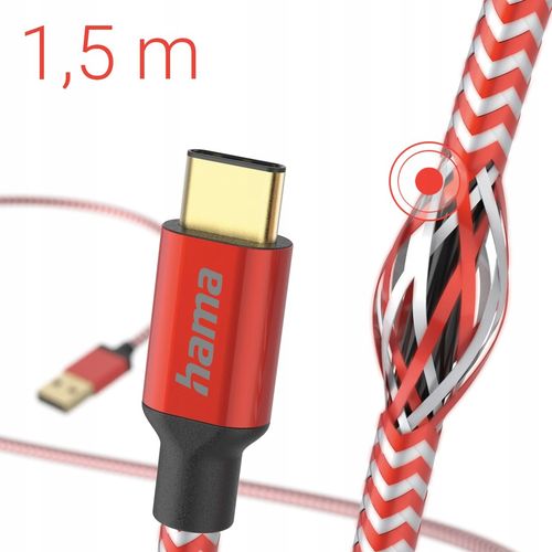 Kabel USB HAMA Ładujący/Data Reflected USB-C USB-A 1.5m Czerwony 201559 na Arena.pl