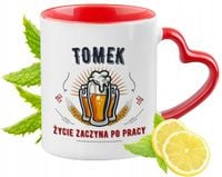 Dla Tomka Kubek Czerwony Z Uszkiem W Kształcie Serca Na Prezent Z Nadrukiem