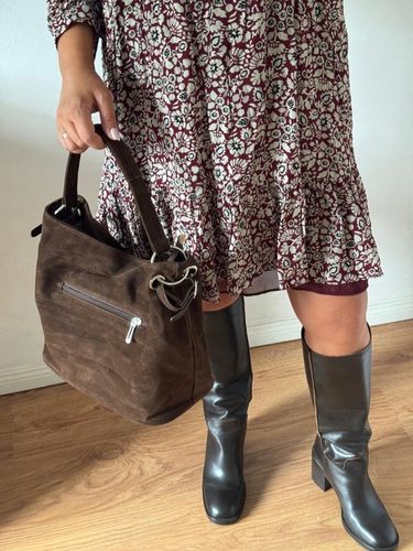 Torba Flora&Co torebka duża worek zamsz zamszowa eco brązowa czekoladowy na Arena.pl