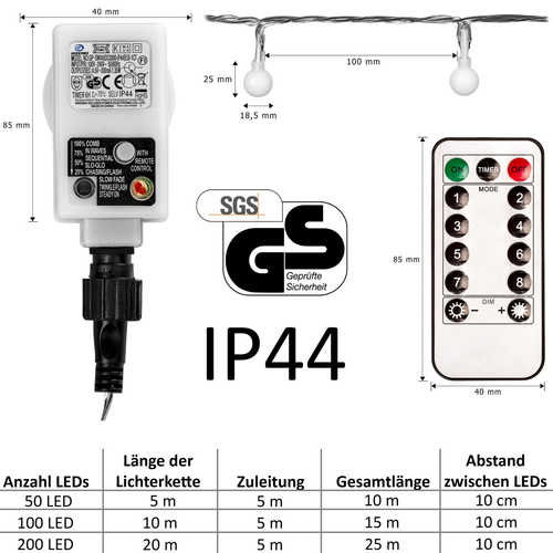 Lampki 100 LED białe kulki z programatorem, 10 m na Arena.pl