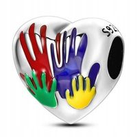 Zawieszka SREBRO 925 Charms Koralik Kolorowe Dłonie Ręce Serce