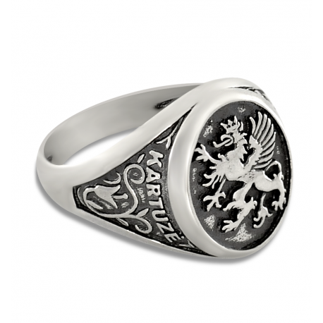 SREBRNY SYGNET Z GRYFEM HERB KASZUB PRÓBA SREBRA 925 GRAWER GRATIS zdjęcie 2