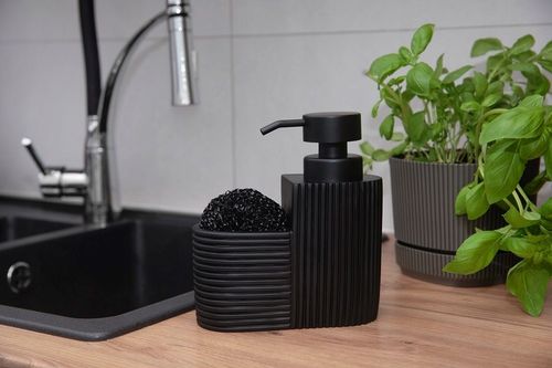 Dozownik na płyn z organizerem i gąbką RIBBON 380ml czarny na Arena.pl