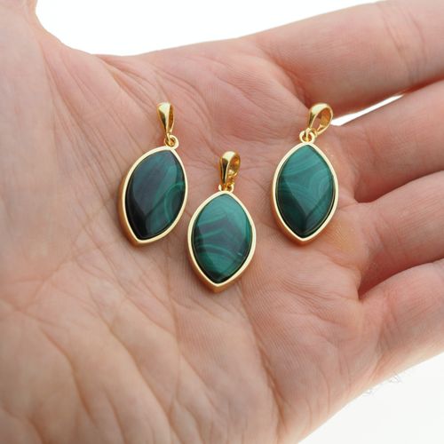 Zawieszka - malachit markiza w srebrze złoconym na Arena.pl