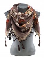 Chustka apaszka z frędzlami folk kwiatki motyle brązowy 70 / DB-7B