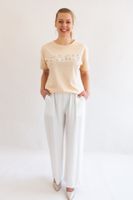 Beżowa Koszulka z Napisem Paris Cyrkonie M