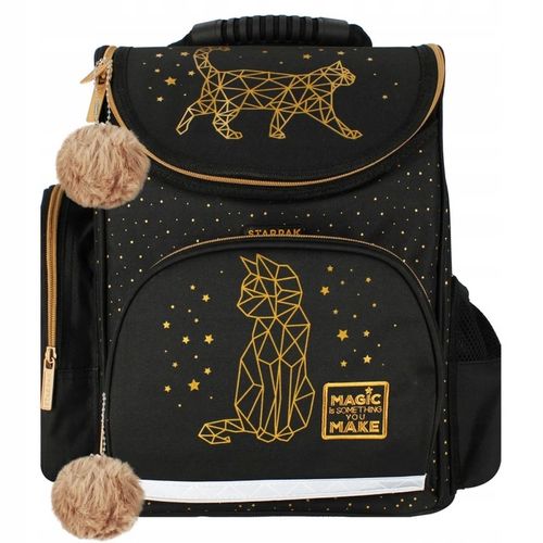 TORNISTER SZKOLNY PLECAK DLA DZIEWCZYNKI KOT KOTEK CZARNY ZŁOTY na Arena.pl