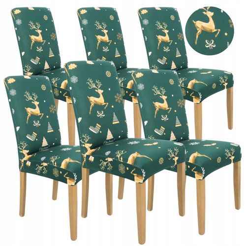 ZESTAW 6 SZT POKROWIEC NA KRZESŁO ZIELONY ŚWIĄTECZNE WZORY ELASTYCZNY na Arena.pl