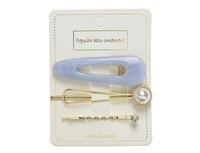 Komplet 3 spinek do włosów niebieska perłowa