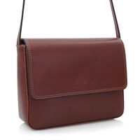 VERA PELLE torebka skórzana listonoszka z klapą i paskiem V109 brązowa