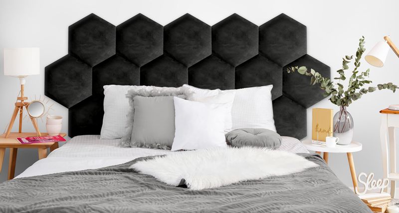 PANELE TAPICEROWANE PLASTER MIODU Heksagon CZARNY 35cm x 40cm zdjęcie 6
