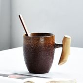Kubek Ceramiczny Z Ręcznie Wykonaną Rączką - Styl Retro - Klasa i Elegancja Brązowy Ciemny 200-400ml