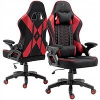 Fotel Gamingowy Biurowy Obrotowy Kubełkowy Krzesło Biurowe Czarno-Czerwony