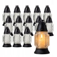 Znicz szklany na grób 14 szt duży biały lampion 19cm z wkładem palenia