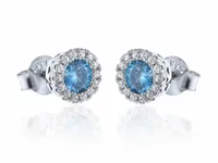 OKRĄGŁE RODOWANE SREBRNE KOLCZYKI KÓŁKA WKRĘTKI BŁĘKITNE BIAŁE CYRKONI