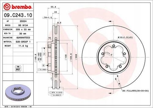 TARCZA HAM PRZOD 308X33 V BREMBO na Arena.pl