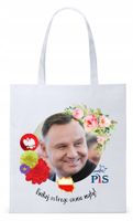 Prezydent Andrzej Duda Torba Eco Biała Shopper Z Nadrukiem Ze Zdjęciem