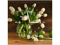 50X50CM ZEGAR ŚCIENNY BUKIET JASNYCH TULIPANÓW KWIATY DREWNO