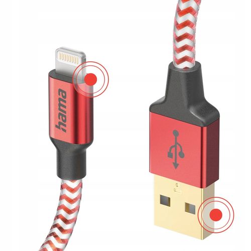 Kabel HAMA Ładujący/data Reflected USB typ A - Lightning 1.5m Czerwony na Arena.pl